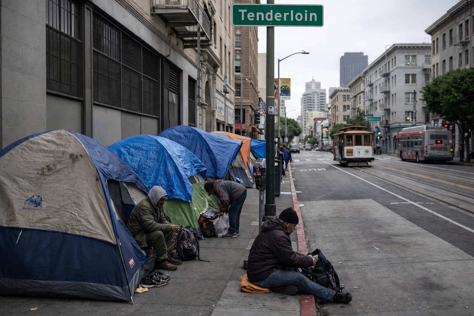 A San Francisco street, where losing a job can mean losing housing within weeks