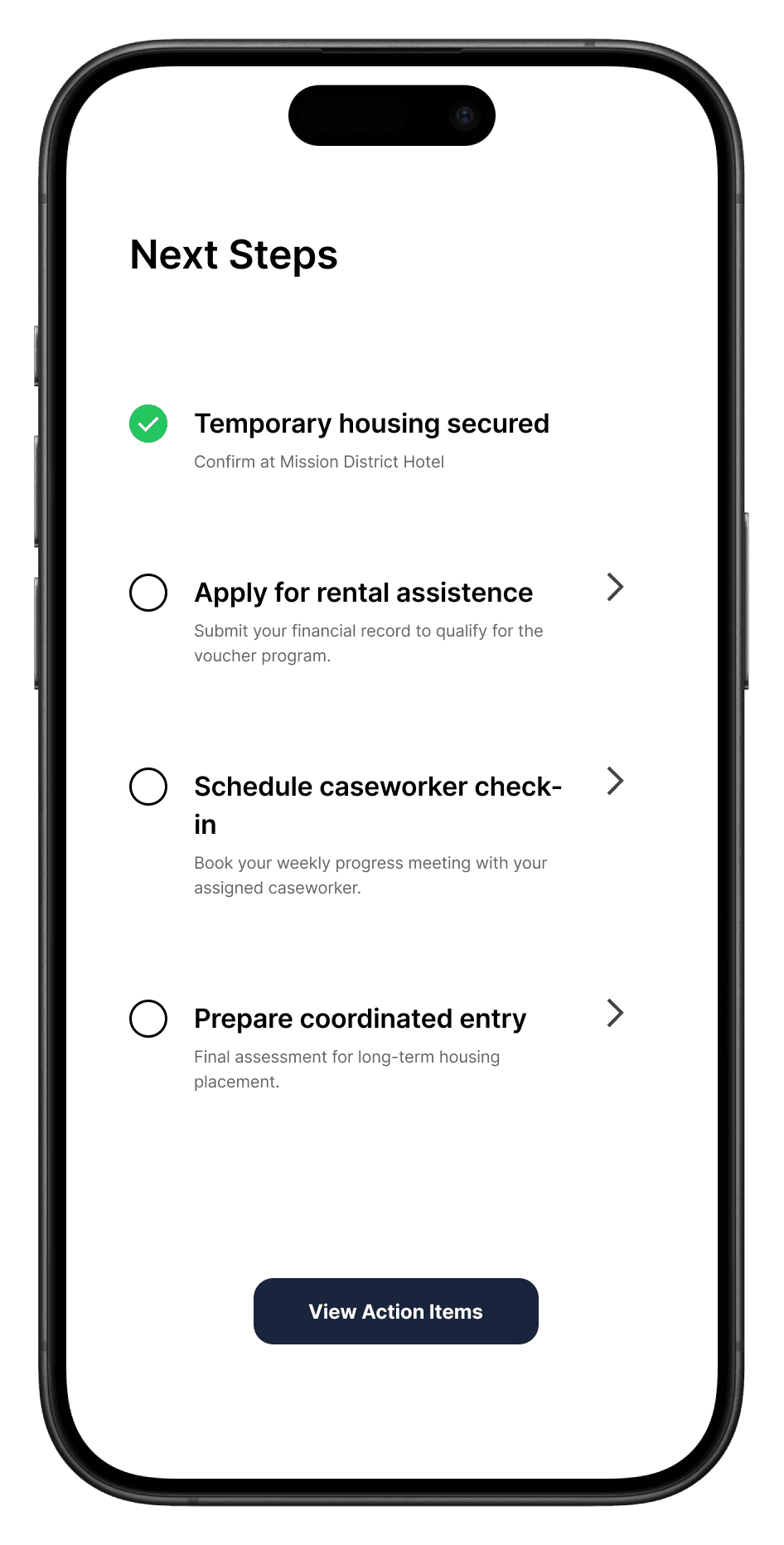 A screen that lets users exit survival mode before re-engaging with formal systems
